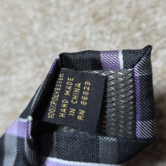 Mens Alexander Julian Black & Purple Gingham Plaid Tie - Picture 4 of 5